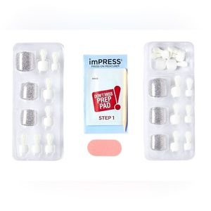 NIB imPRESS Press-On Manicure Square Fake Toenails - White Sky - 27ct